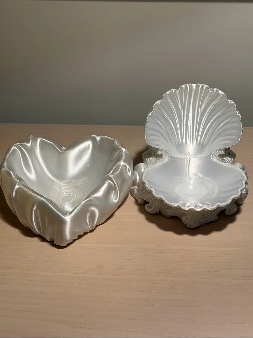 Silk White Decorative Shell & Heart Trinket Tray 3D Printed – Set of 2